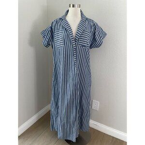 Apiece Apart Womens XS Striped Button Up Midi Shirt Dress 100% Organic Cotton